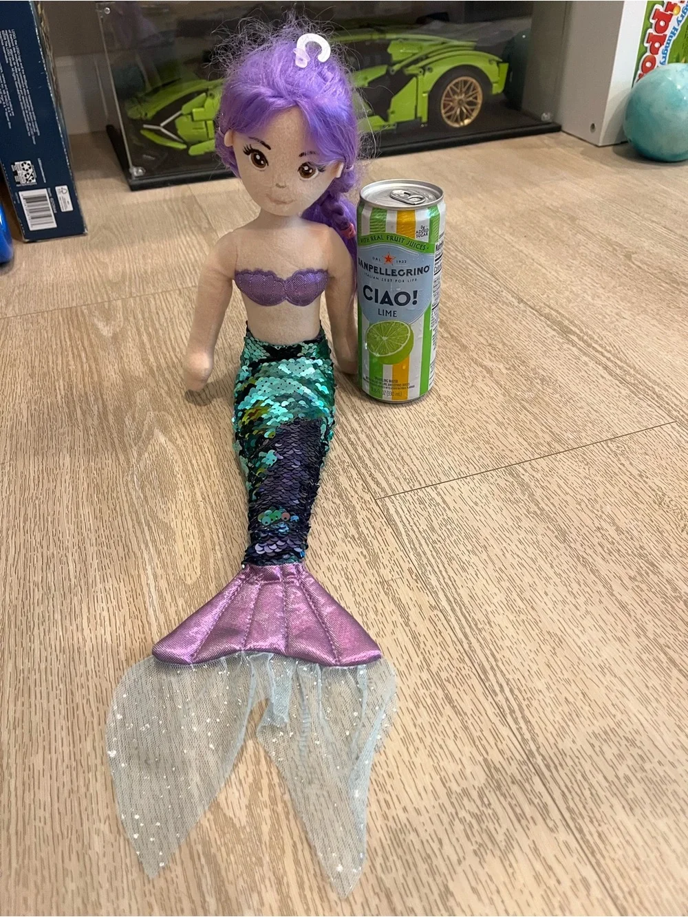 Purple-Haired Sequin Mermaid Doll with Teal-Purple Tail - Kids Toy